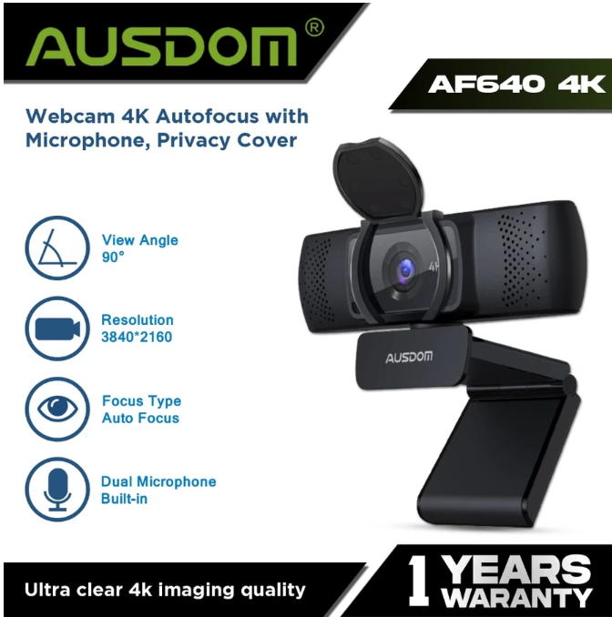 AUSDOM Ausdom Autofocus 1080P Webcam with Privacy Cover AF640