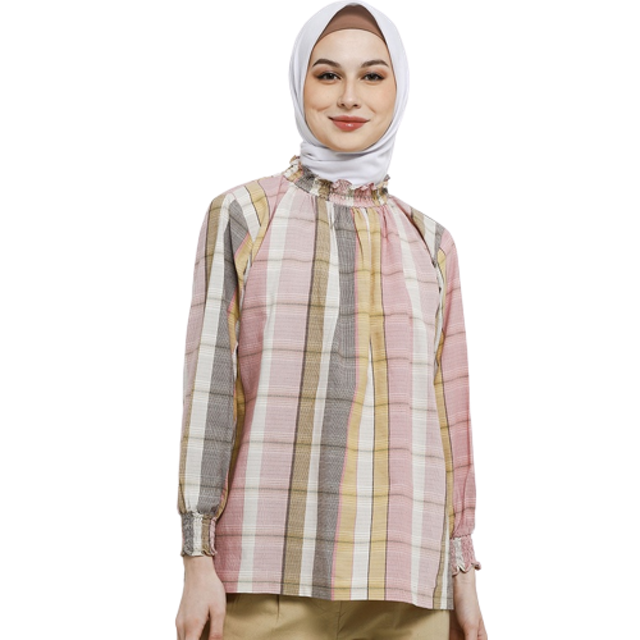 Muskaan Blouse Pink Motif Kotak