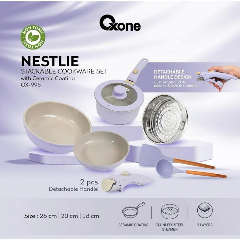 Oxone Nestlie Stackable Cookware Set with Detachable Handle 4