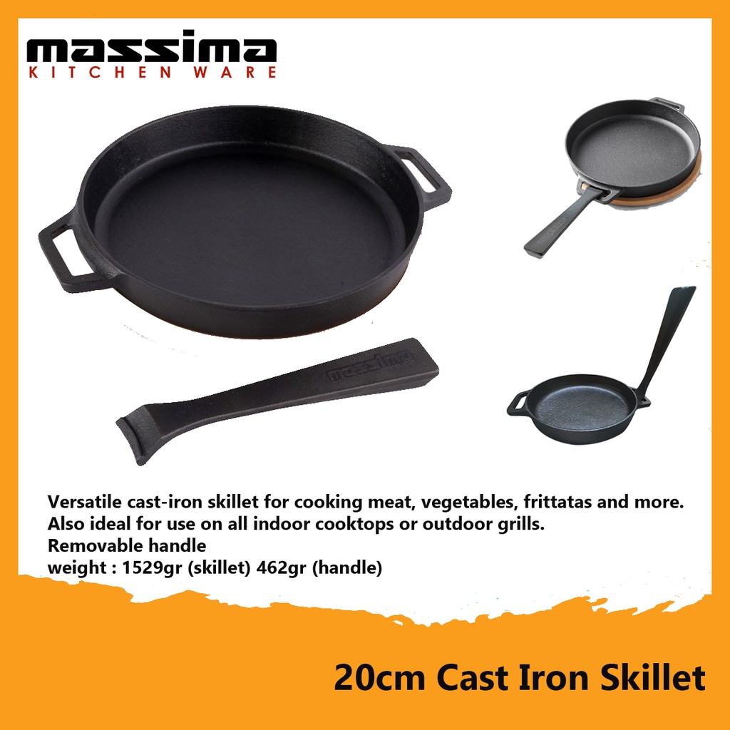  Massima Kitchen Ware Detachable Handle Cast Iron Skillet 20 cm