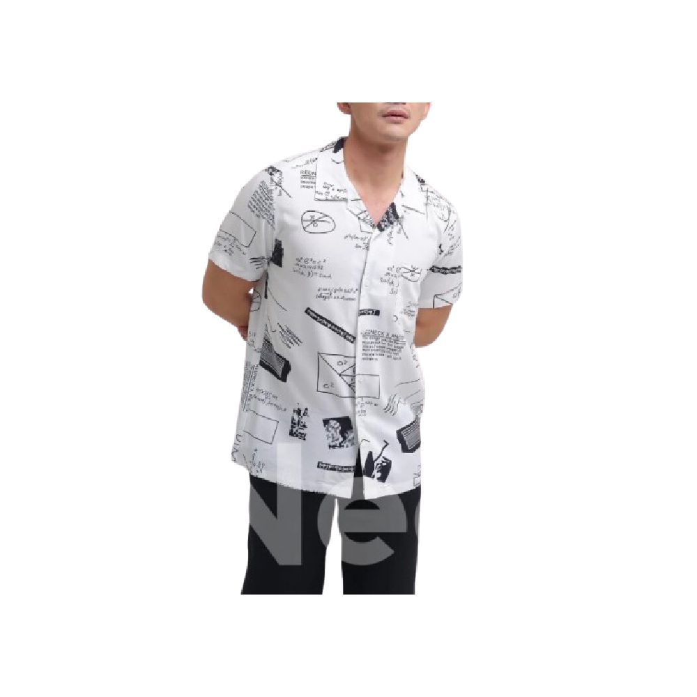 iNeat Hawaiian Shirt Motif Abstract Typography Bowling Shirt