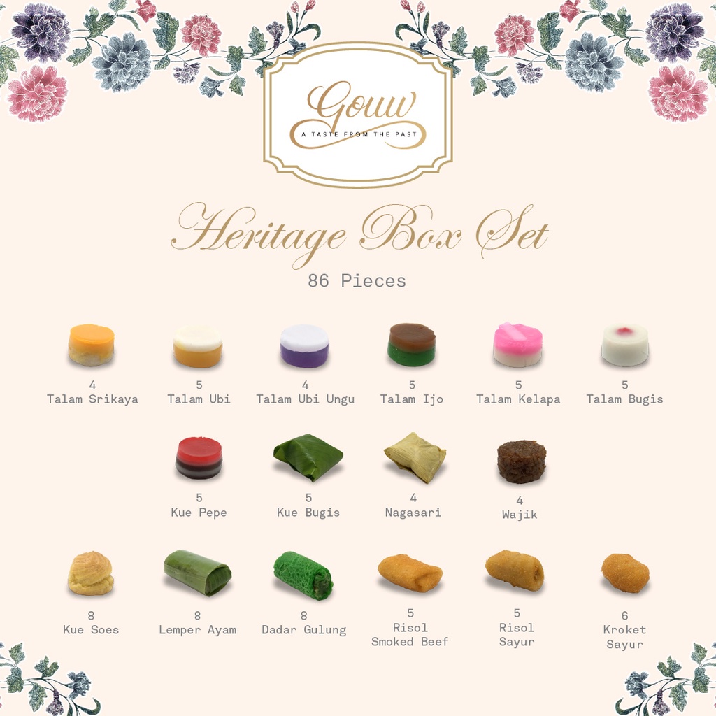  Gouw Heritage Box Set of 86pcs Kue Tampah & Jajanan Pasar + Topper Birthday