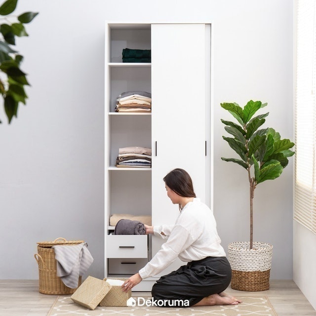 Dekoruma Heim Studio YUCCA Lemari Pakaian Sliding 80 Putih