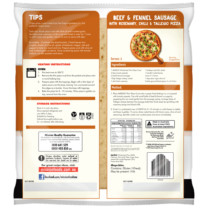 Mission Thin Pizza Crust Wholemeal