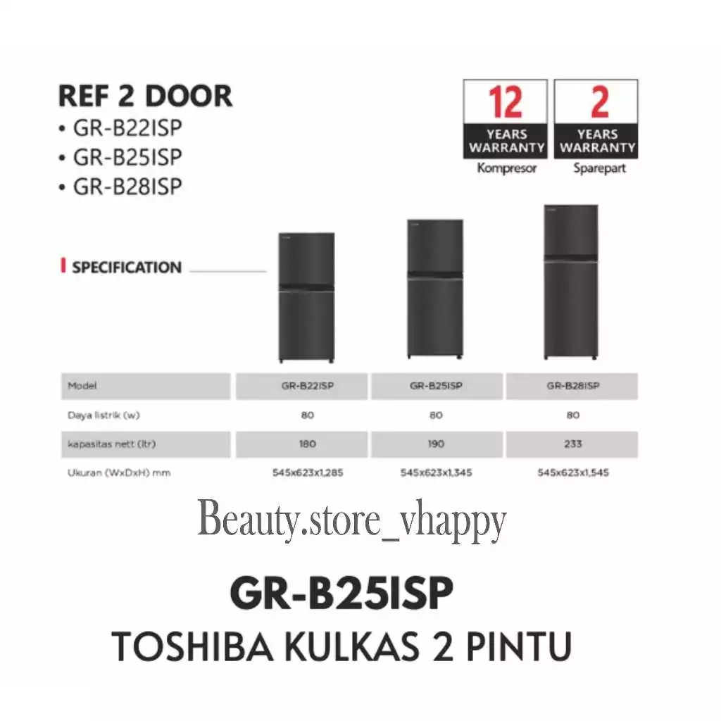 Toshiba Lifestyle Indonesia Toshiba Kulkas 2 Pintu  GR-B22ISP