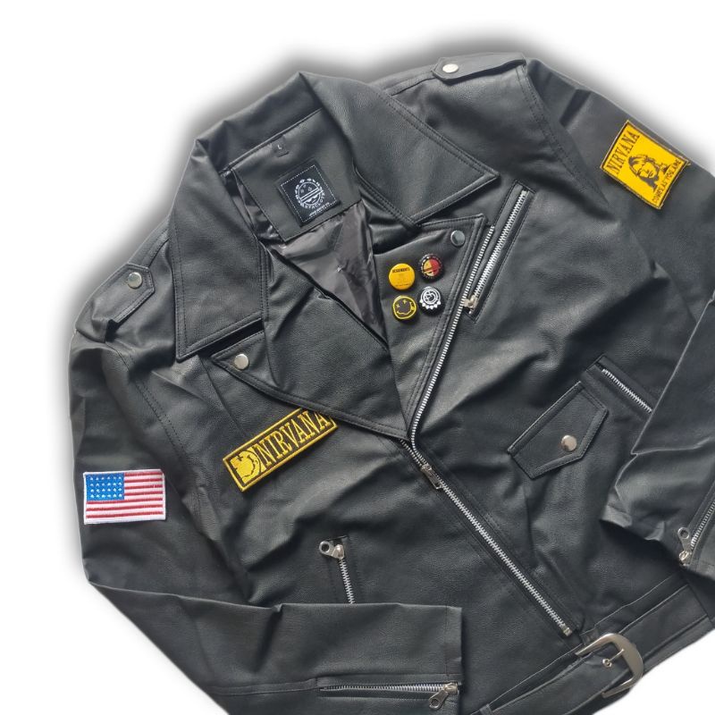 ARFACLOTH Black Collar Biker Jacket Cobain