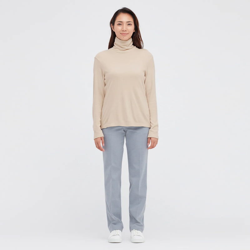 Women Heattech T-Shirt Fleece Turtle Neck 2