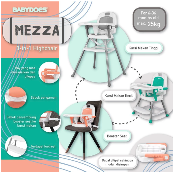  Babydoes Mezza Chic 3 in 1 High Chair CH-KT 614 SN
