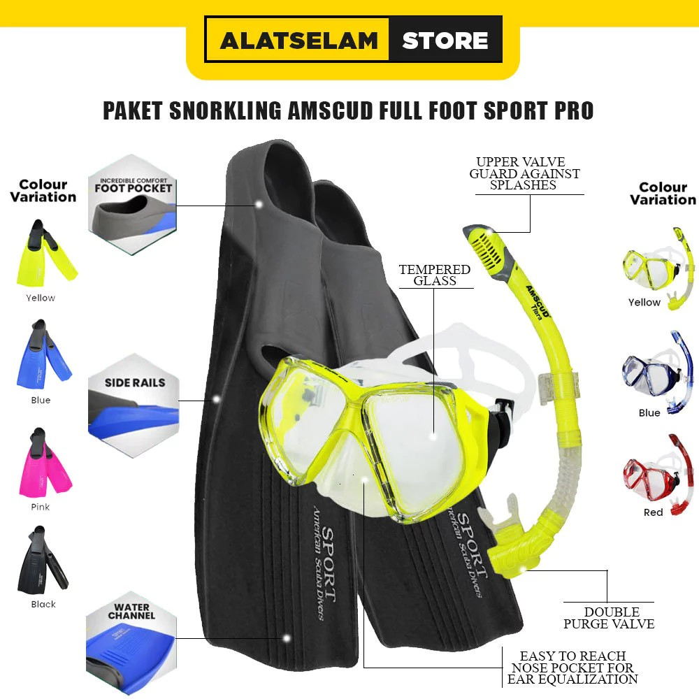 American Scuba Diver AmScuD Paket Snorkling Full Foot Sport Pro