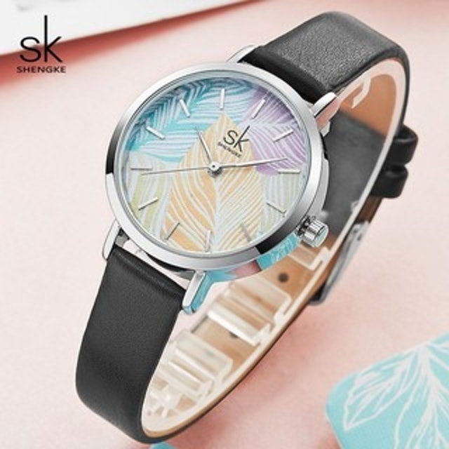 Shengke Watches Jam Tangan Wanita Analog Tali Kulit Quartz Korean