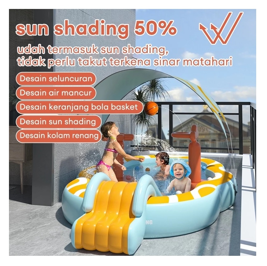 MAGICAL PLAYTIME 5-in-1 Kolam Renang Anak Perosotan Jumbo 2,1 m 3