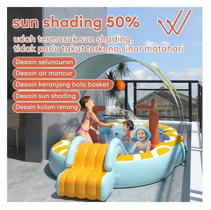 MAGICAL PLAYTIME 5-in-1 Kolam Renang Anak Perosotan Jumbo 2,1 m 3