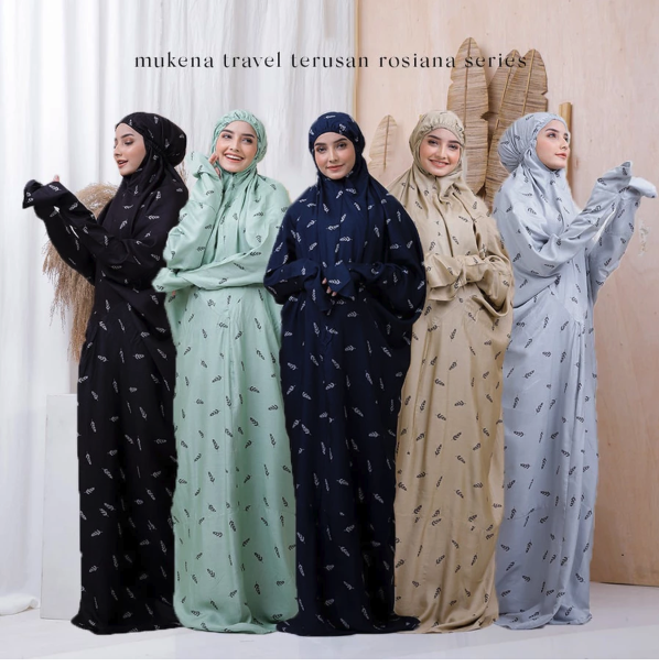  Jumuna Mukena Dewasa Terusan Rayon Traveling Motif Rosiana 