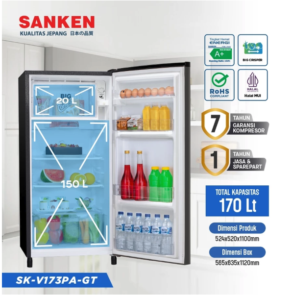 Sanken Argadwija Sanken Lemari Es 1 Pintu SK-V173PA-GT