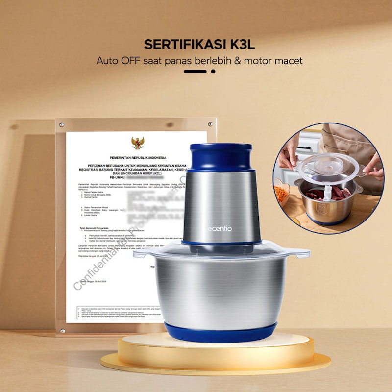 Ecentio Blender + Penggiling Daging Multifungsi 4-in-1 Stainless Steel 5