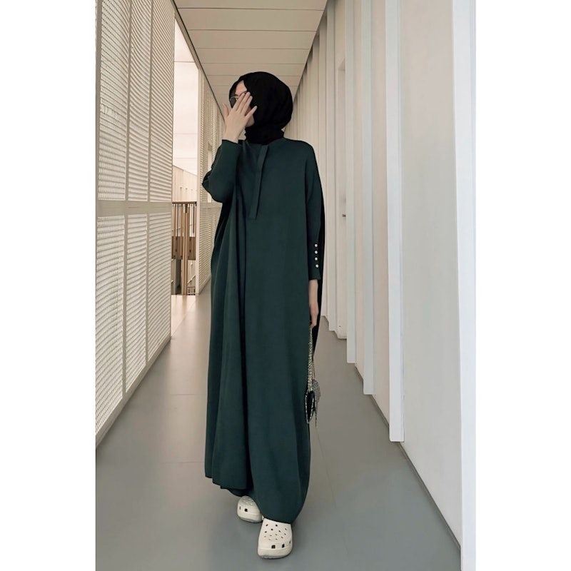 GONEGANI Dress Panjang Polos Busui Batwing Dress Berkancing 4