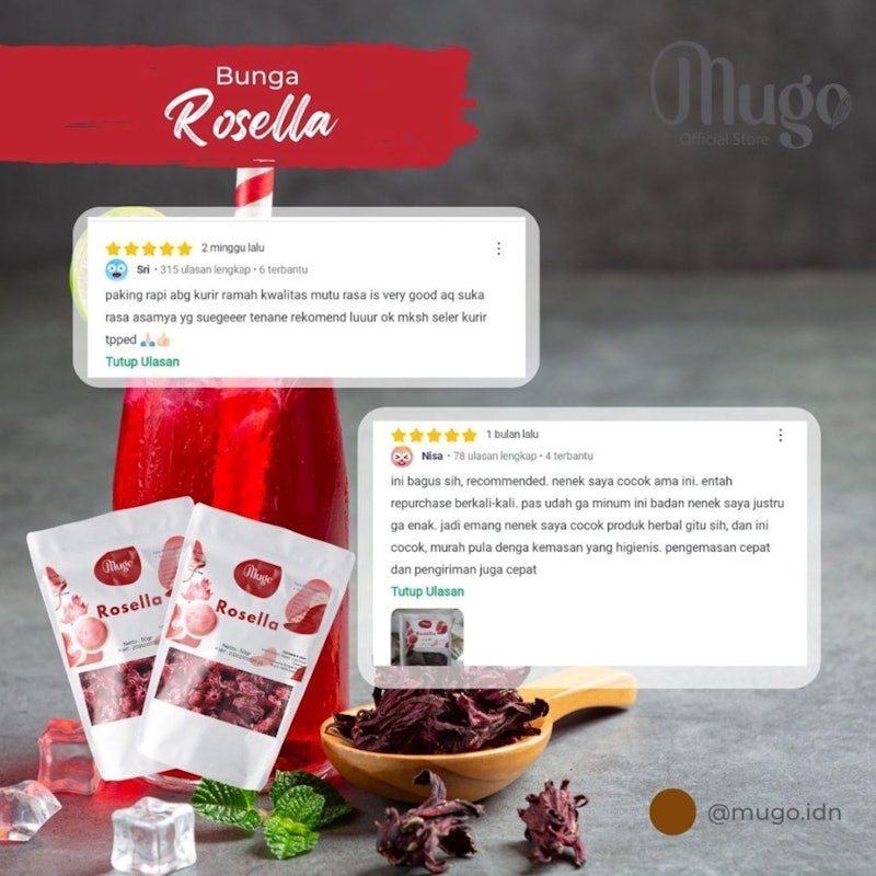 Mugo Bunga Rosella Merah Kering Alami