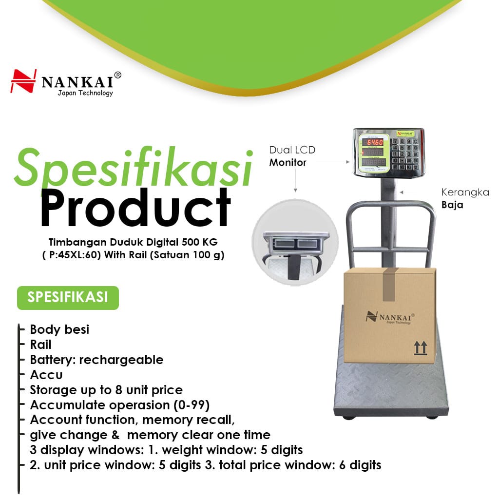 Rohartindo Nusantara Luas  Nankai Timbangan Duduk Digital 500 kg 