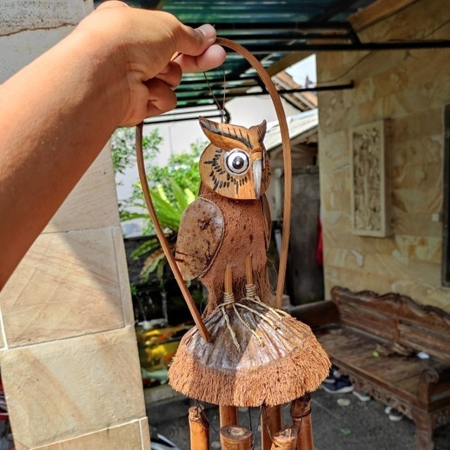 Bali Miho Lonceng Angin Bambu Motif Burung Hantu