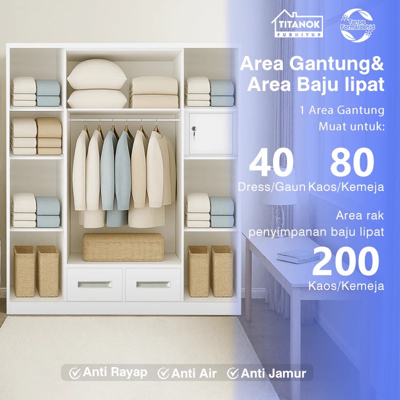 Titanok Furniture Indonesia Titanok Lemari Pakaian Besi 4 Pintu M02