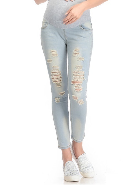 Skinny Maternity Jeans With Rips Blue - Celana Jeans Hamil M7502B-L