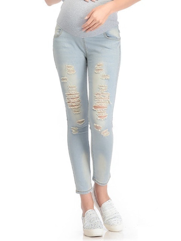 Skinny Maternity Jeans With Rips Blue - Celana Jeans Hamil 1