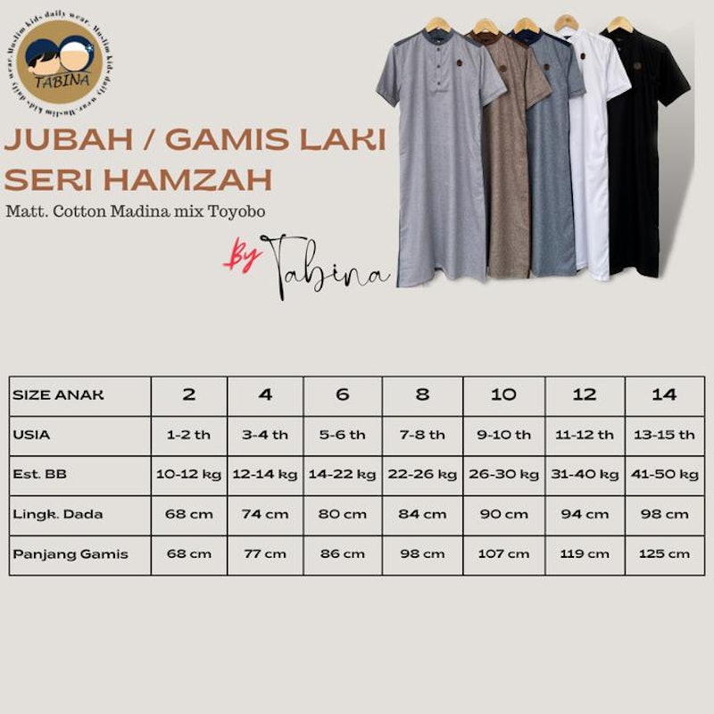 Tabina Jubah Gamis Anak Laki Laki dan Remaja Seri Hamzah 5
