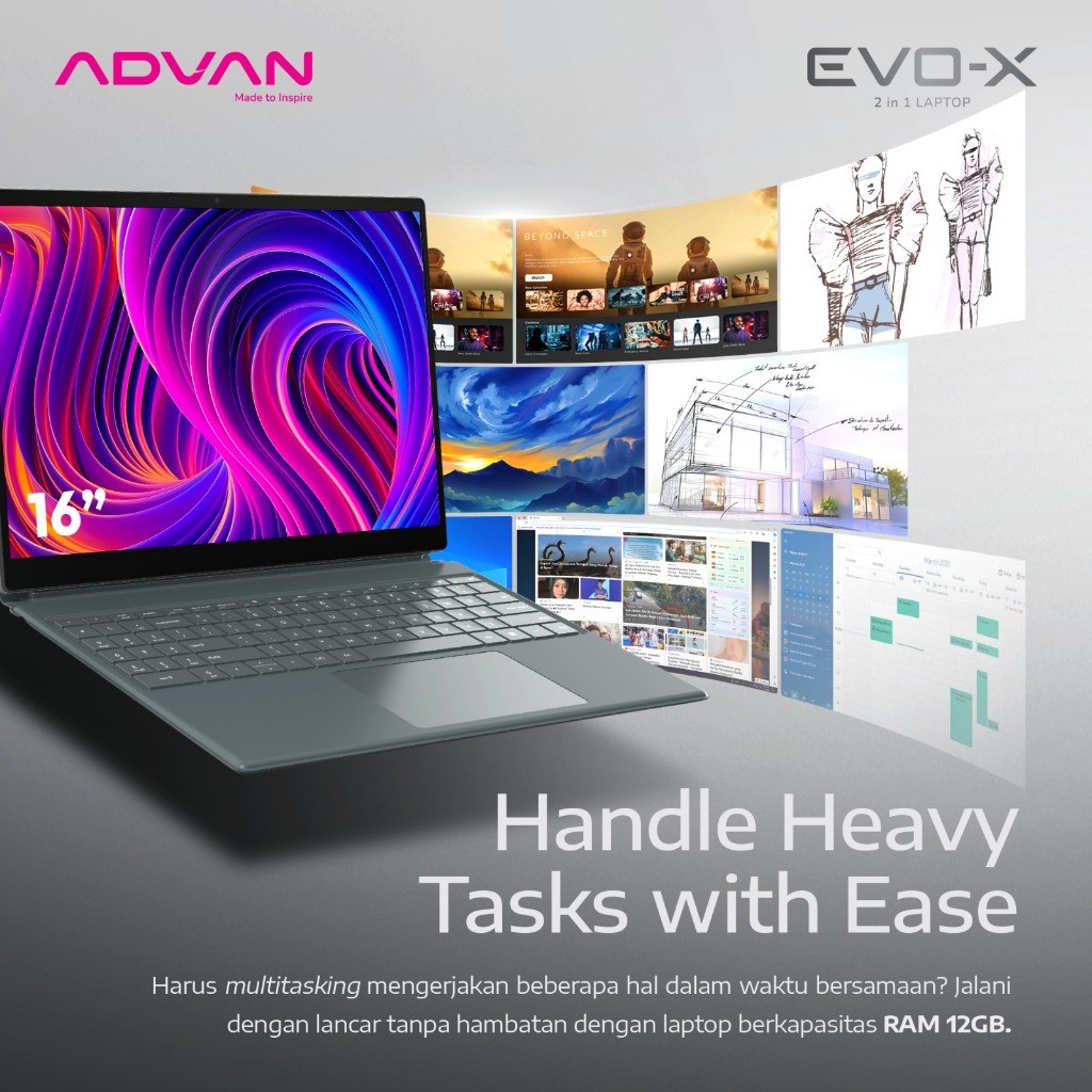 Bangga Teknologi Indonesia ADVAN EVO-X 2 in 1 Laptop i3-1215U