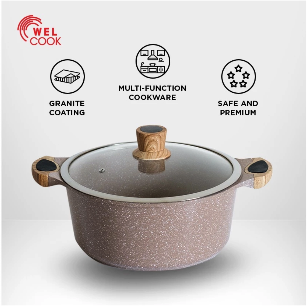  Welcook Granite Black Mini Shallow Casserole 28cm + Lid