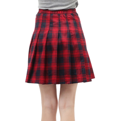 Rok Midi Wanita Motif Tartan Rubbery Waist Design Simple - Red