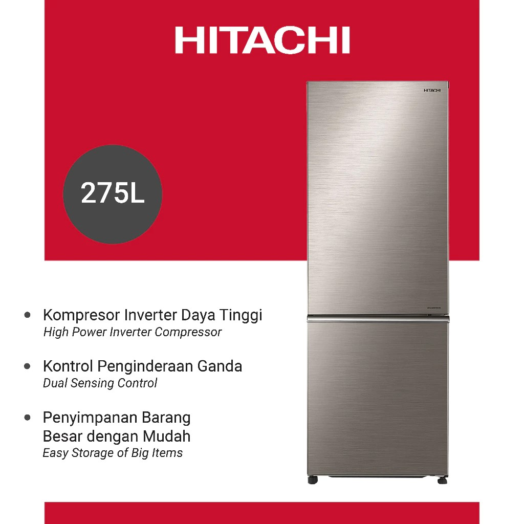 Hitachi  Hitachi Kulkas 2 Pintu Bottom Freezer 275 Liter  R-B33PGD8 BSL