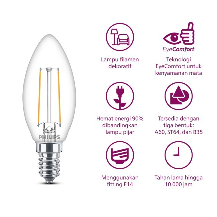 Philips Electronics Nederland B.V. Philips Filament LED Candle Warm White B35