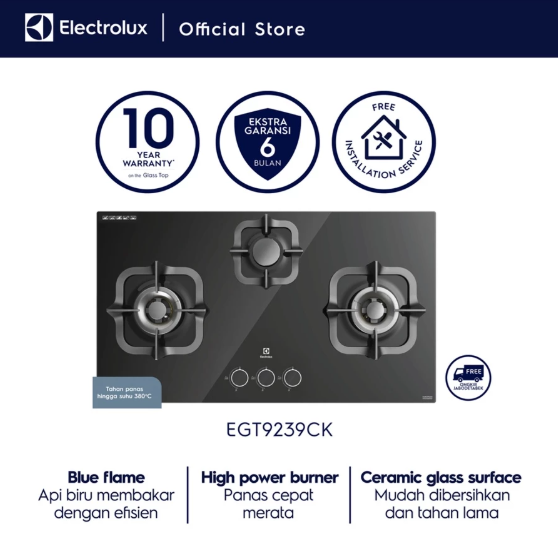 Electrolux Electrolux Kompor Gas Tanam UltimateTaste 300 dengan 3 Tungku 90cm EGT9239CK