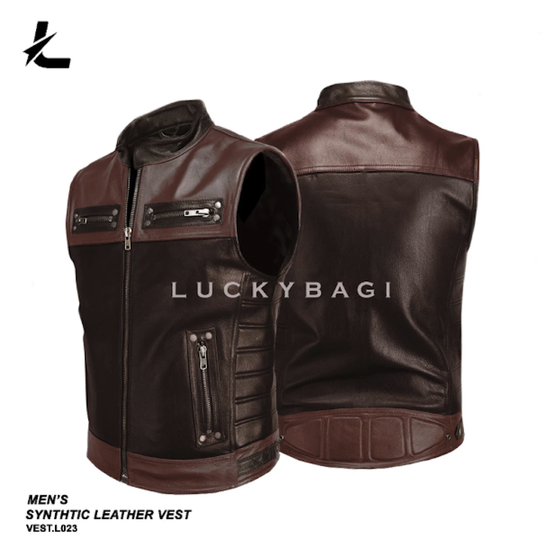 LUCKYBAGI Men's Synthetic Leather Vest 4