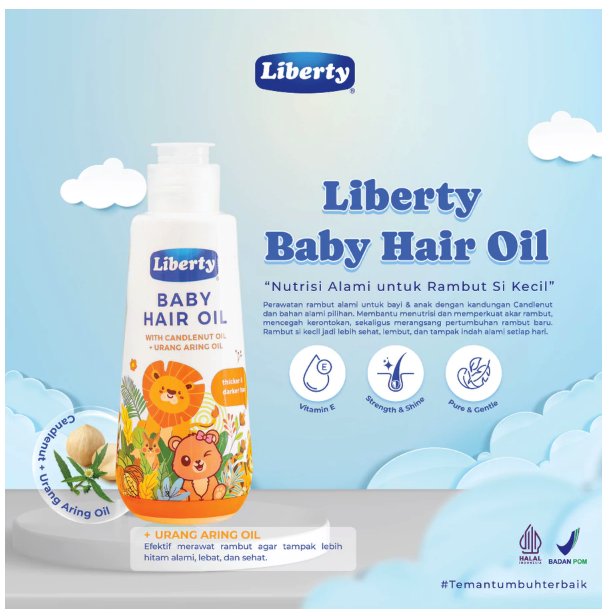 Inticosmetic Lestari Liberty Baby Hair Oil with Candlenut Oil + Urang-Aring Oil