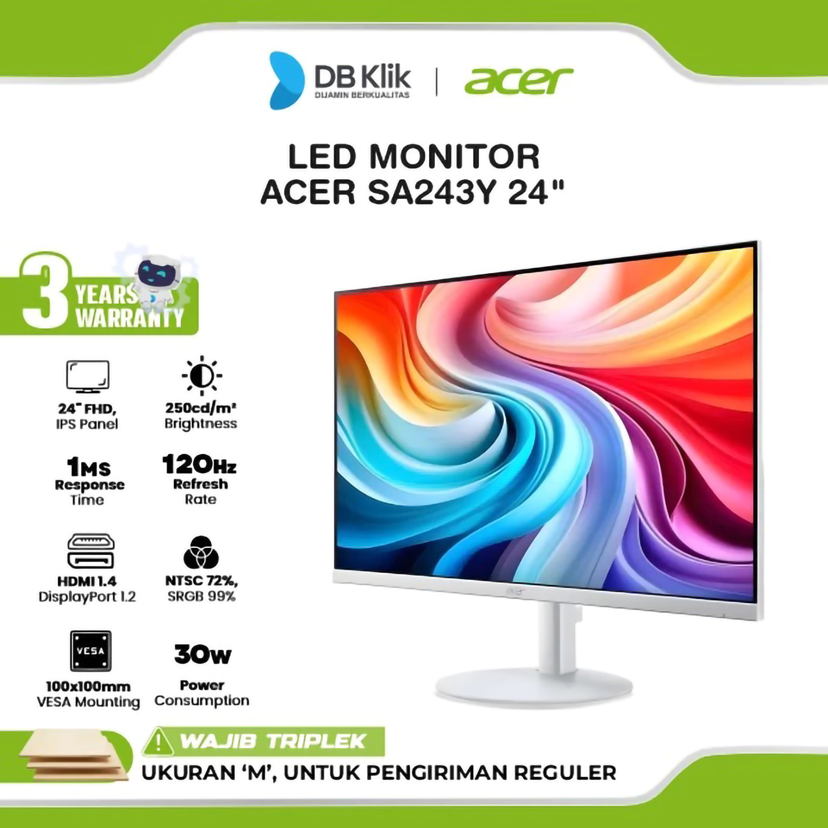 Acer Manufacturing Indonesia Acer 23.8 Inch FHD Ultra Slim Monitor SA243Y