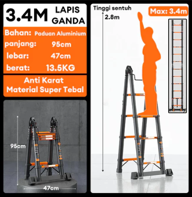 Reaim Aluminium Ladder Multifungsi 3.4M 5