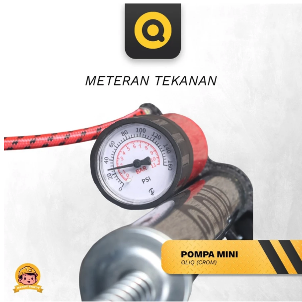 OLIQ Pompa Angin Tangan Crom Mini Serbaguna 3