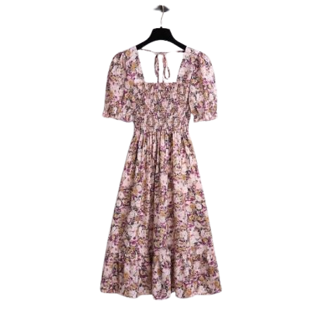 Floral Pleated Chest Midi Dress