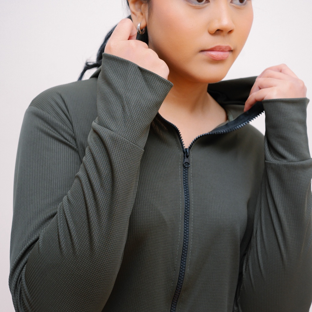 IE-DE Mode Jaket Wanita Polos Outer Sport Breathe Technology Army