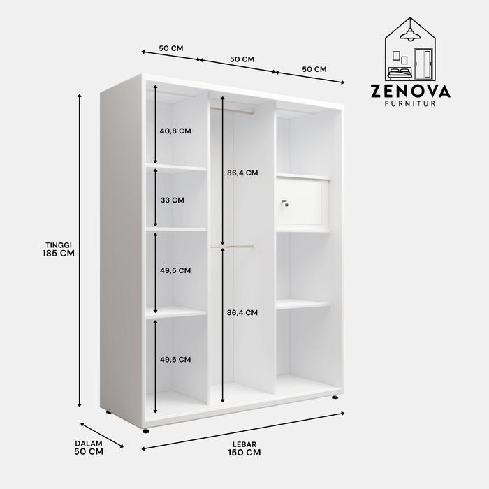  ZENOVA Lemari Pakaian Besi 3 Pintu  M01