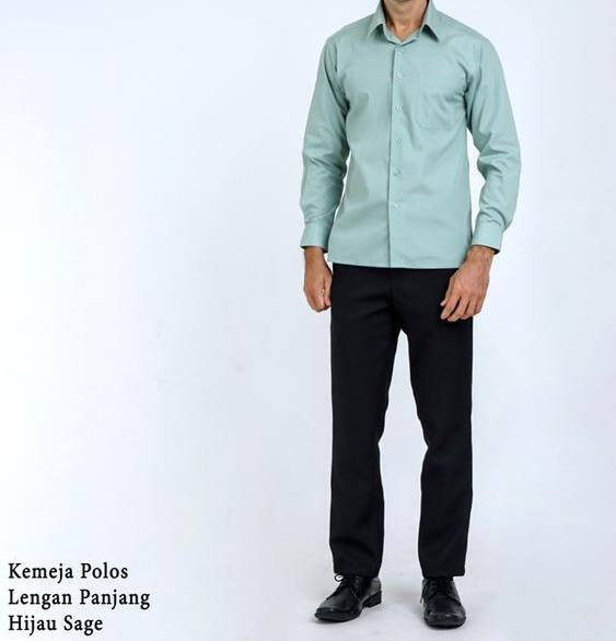  BOSS Kemeja Polos Pria Lengan Panjang Hijau Sage