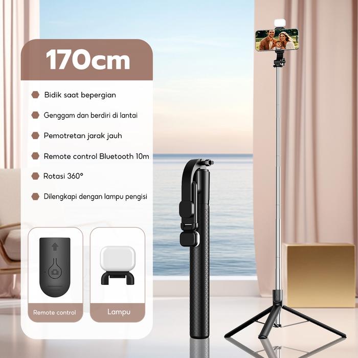 ZIVOKA Selfie Stick Tripod Tongsis + LED  5