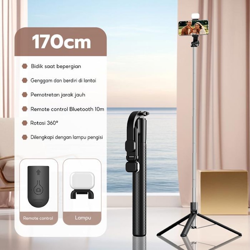 ZIVOKA Selfie Stick Tripod Tongsis + LED 5
