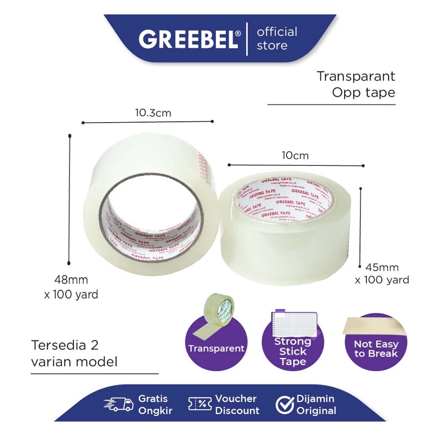 GREEBEL OPP Tape Transparant Core Red 48mm 3