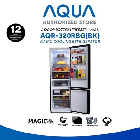 AQUA Elektronik Indonesia AQUA Kulkas Bottom Freezer  AQR-320RBG(BK)