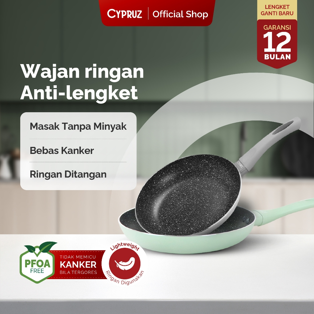 Biyan Internasional Bahagia Cypruz Wajan Penggorengan Anti Lengket Featherlight Series 20 cm Green