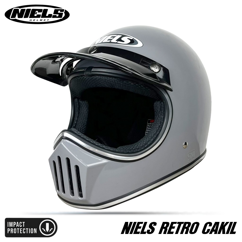 Niels Retro Cakil Helm Full Face Hitam Doff 3