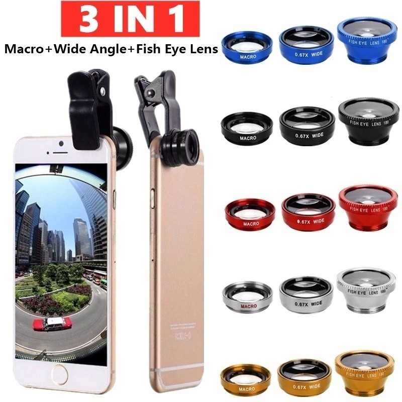 MOTOM 3in1 Lensa Kamera Fisheye Wide Angle