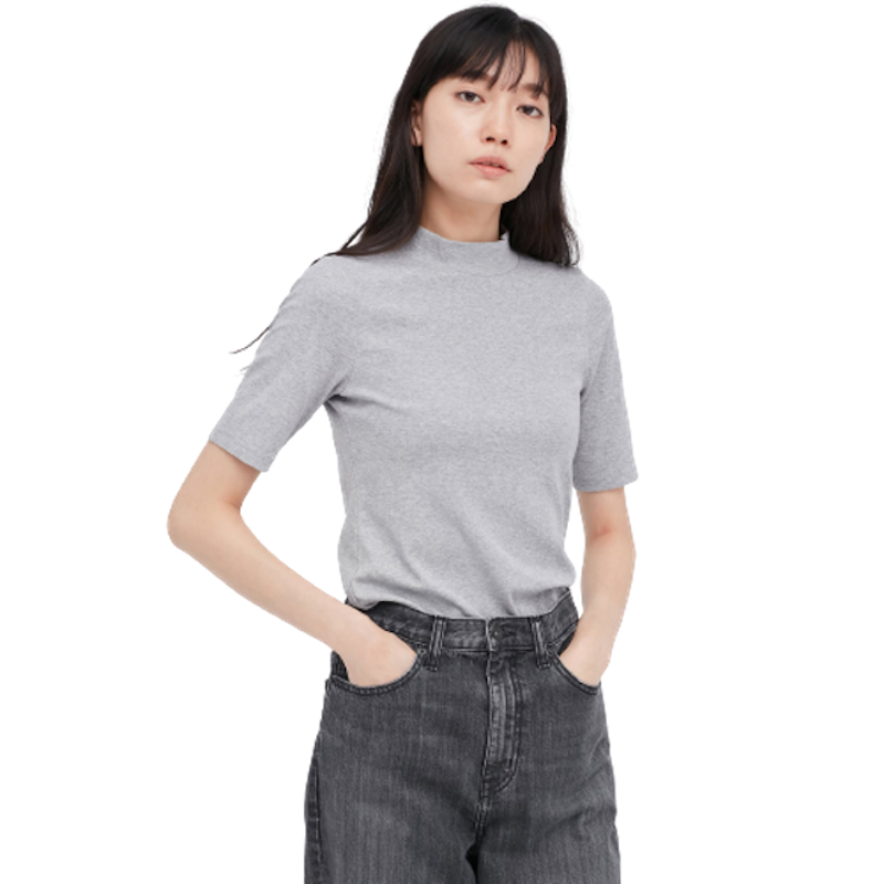 Women T-Shirt Katun Stretch High Neck 2